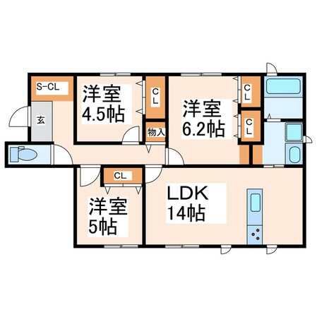 長嶺四ツ角 徒歩9分 1階の物件間取画像